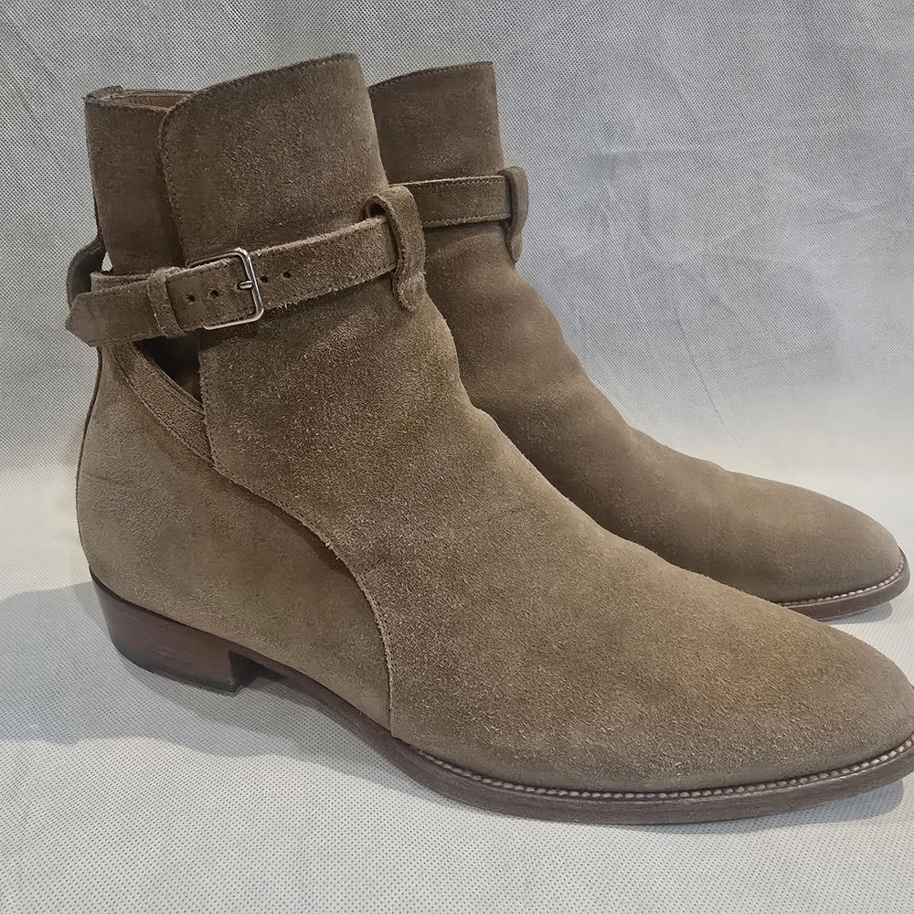 Saint Laurent Brown Suede Buckle Boots